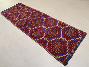 Old Turkish Kilim Runner 290x94 cm, shabby chic, vintage kelim Red Black