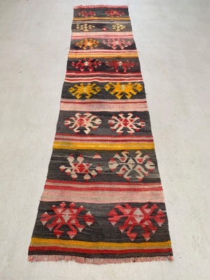 Old Turkish narrow Kilim Runner 263x62 cm shabby chic, vintage kelim 2494