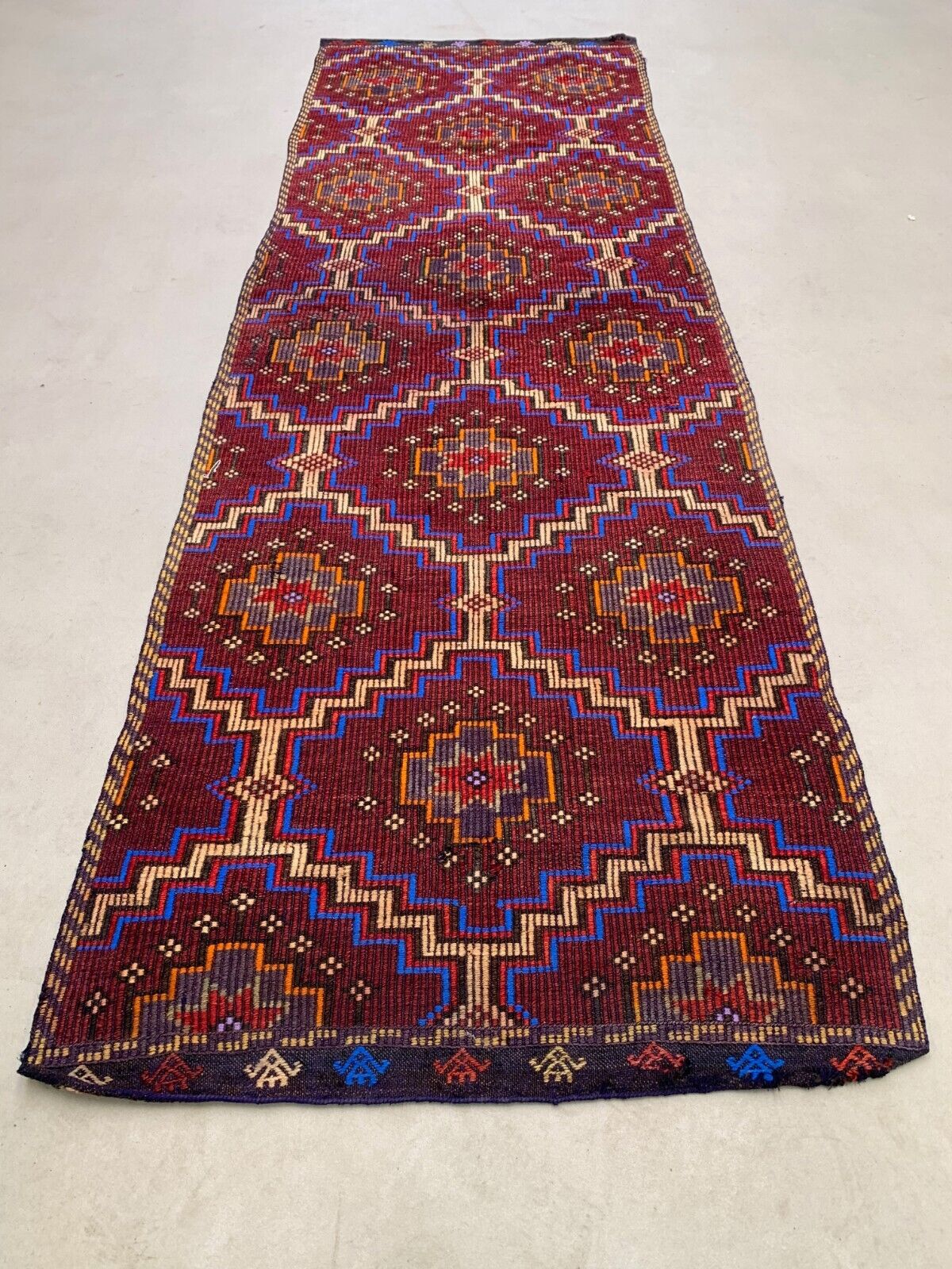 Old Turkish Kilim Runner 290x94 cm, shabby chic, vintage kelim Red Black