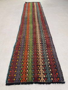 Old Turkish Kilim Runner 377x77 cm, shabby chic, vintage kelim Red Black