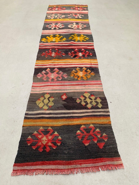 Turkish kilim, runner Kilim rug, white runner kilim, vintage runner kilim, nursery runner kilim, hand made runner shops kilim, 2.2 × 9.1 (280×68)