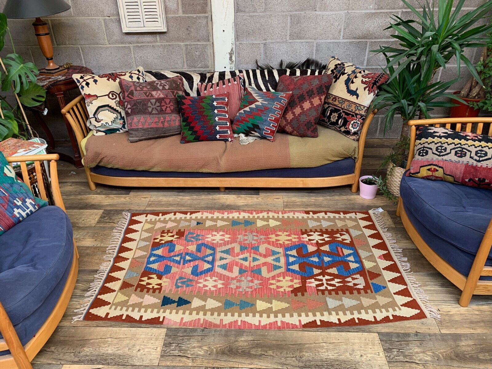 Large Vintage Turkish Kilim Rug 170x94 cm Wool Kelim Medium