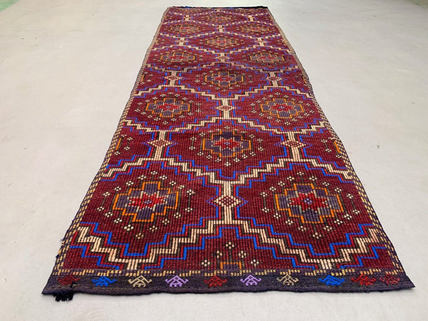 Hot Runner Kilim, Vintage Kilim, Turkish Kilim, Antique Kilim, 53x140 Inches Red Kilim, Office Kilim, Corridor Kilim, 7612