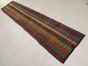 Old Turkish Kilim Runner 377x77 cm, shabby chic, vintage kelim Red Black