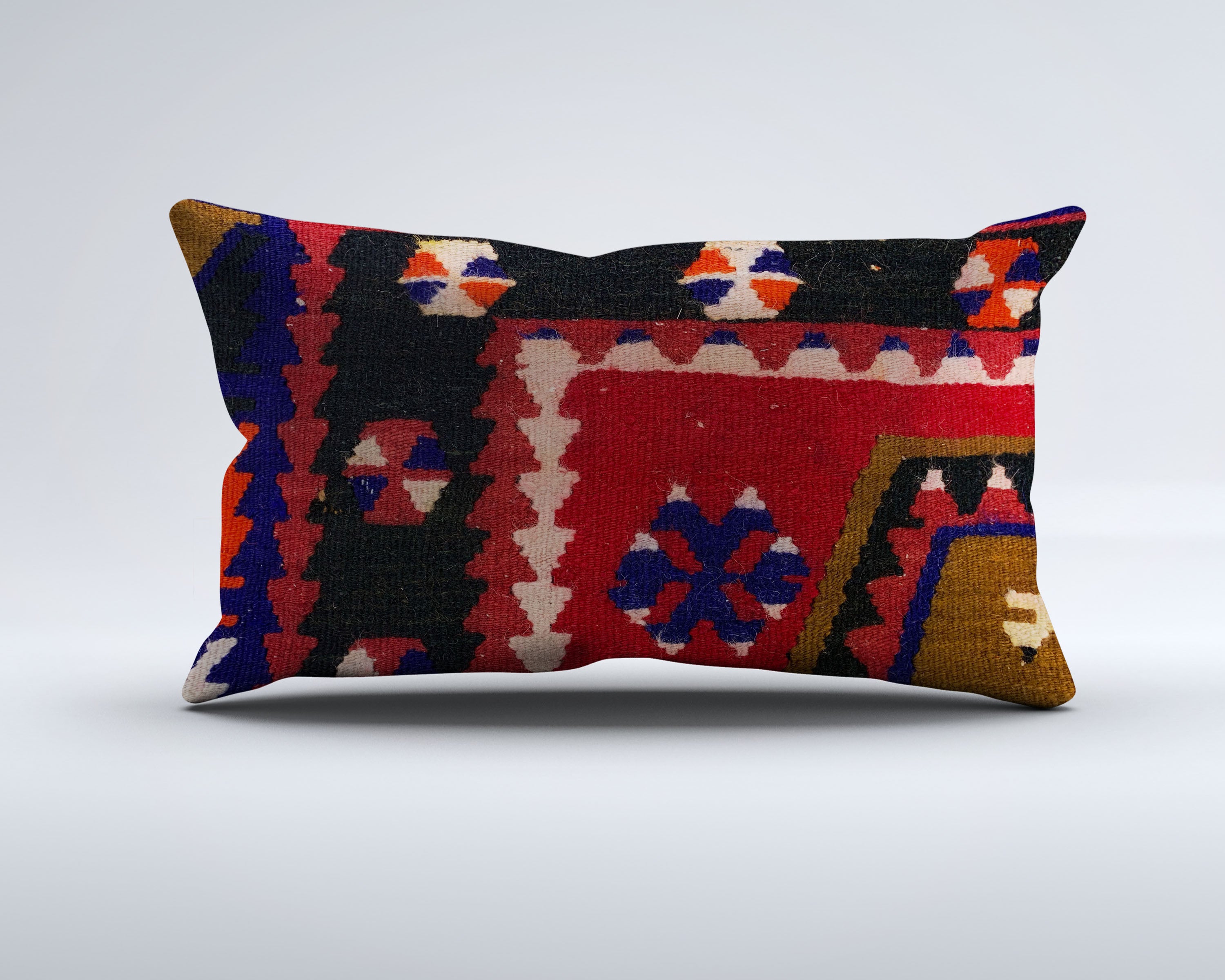 Vintage Turkish Kilim Cushion Cover 30x50 cm Lumbar Wool Kelim Pillowcase 35277