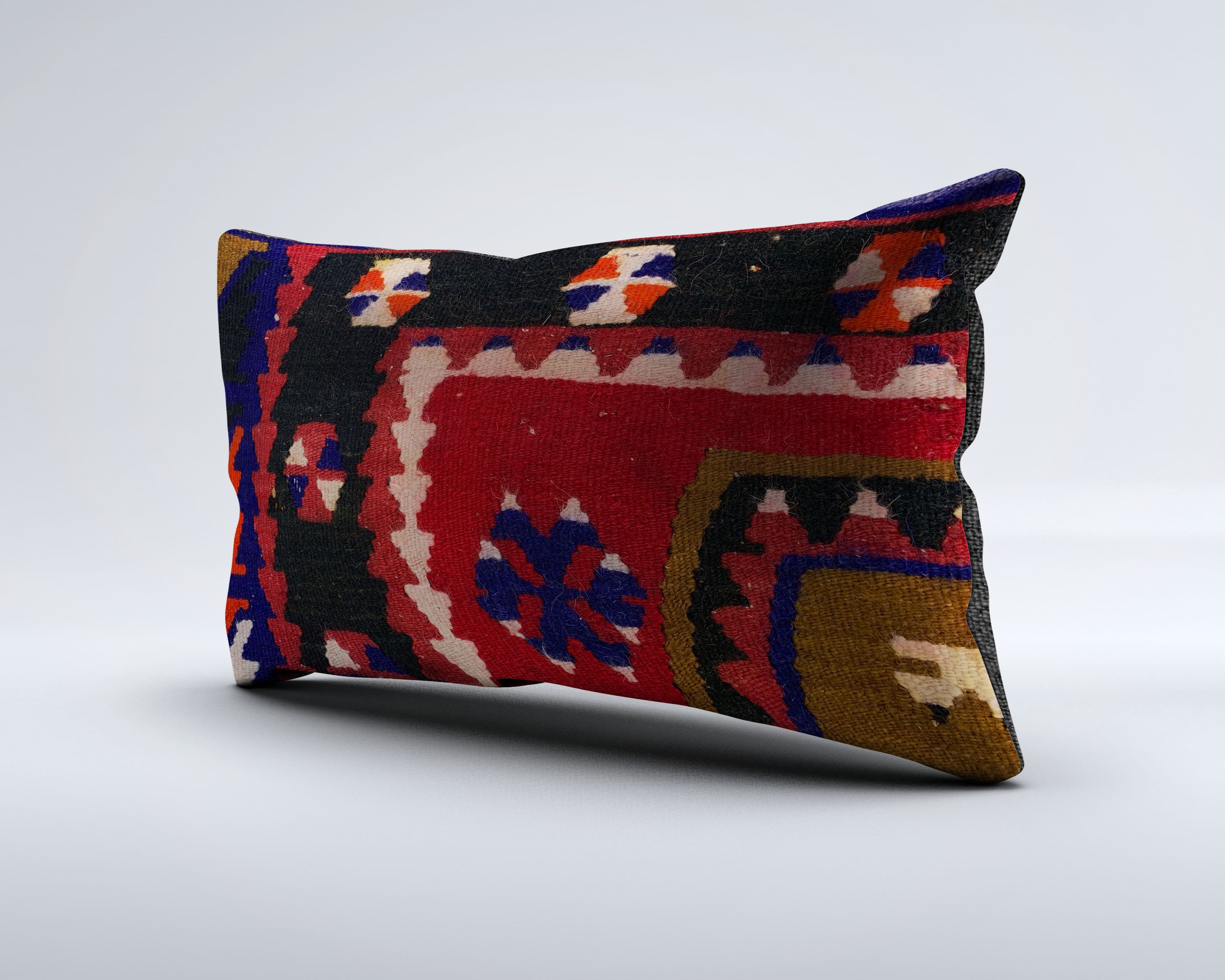 Vintage Turkish Kilim Cushion Cover 30x50 cm Lumbar Wool Kelim Pillowcase 35277