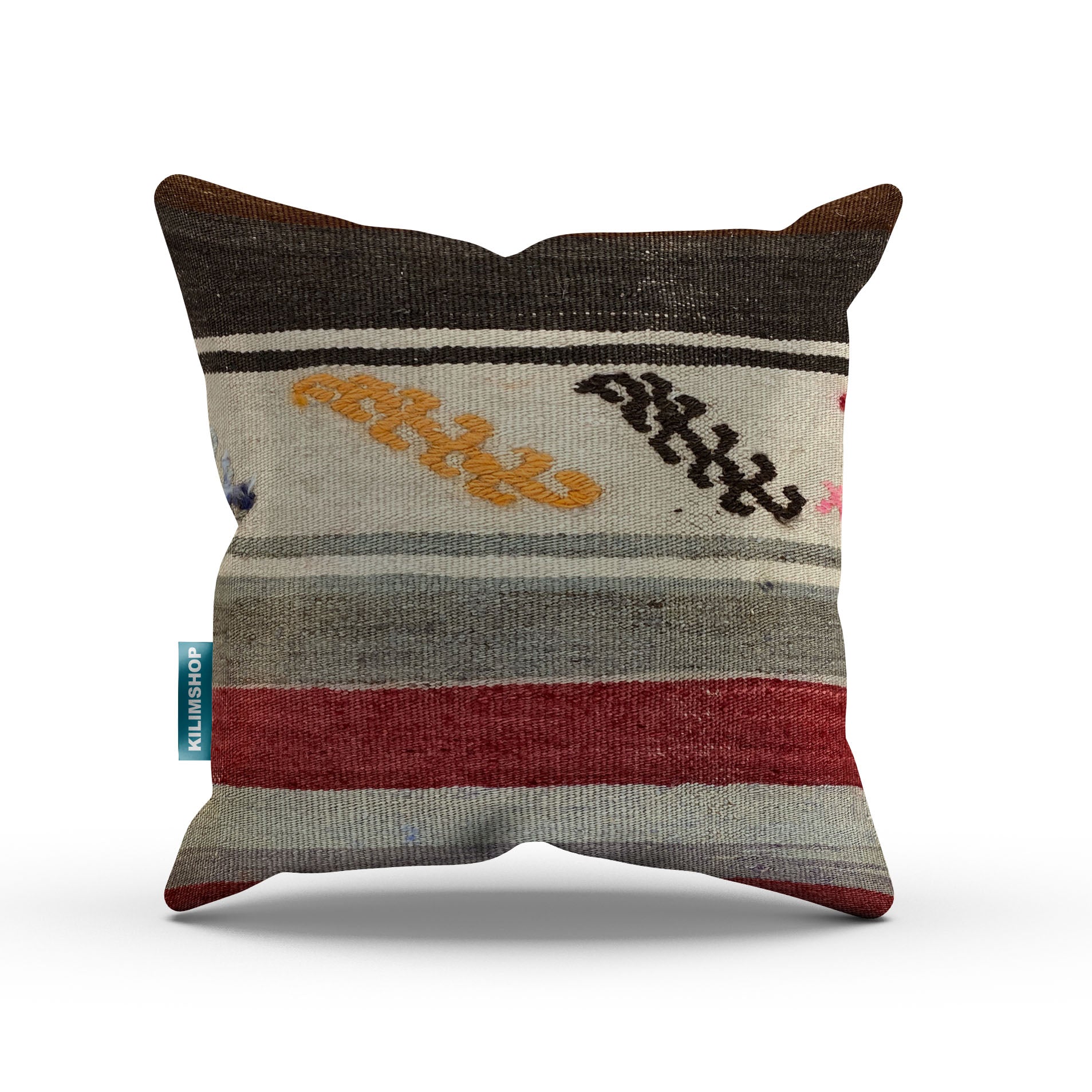 Vintage Kilim Cushion Cover 40x40 cm Square Wool Kelim Pillow Moroccan Decor