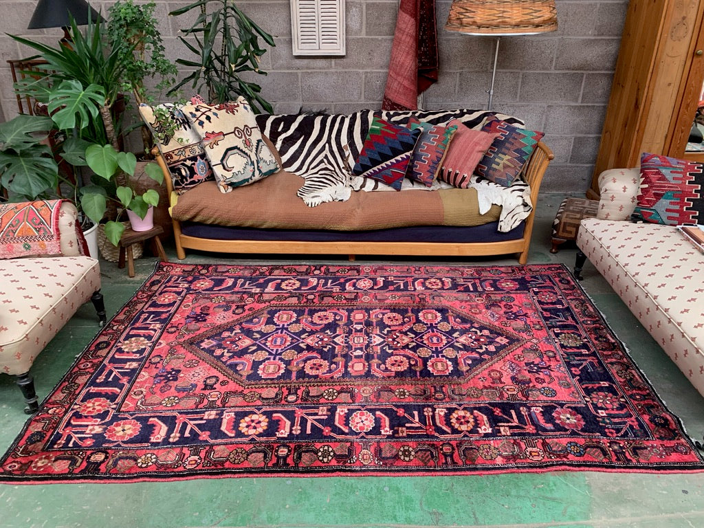 Vintage Persian Rug 240x154 cm Wool Oriental HandMade Malayer Carpet, Large
