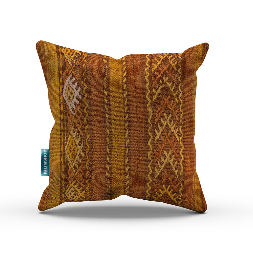 Vintage Turkish Kilim Cushion Cover 50x50 cm Square Wool Kelim Pillowcase 50487