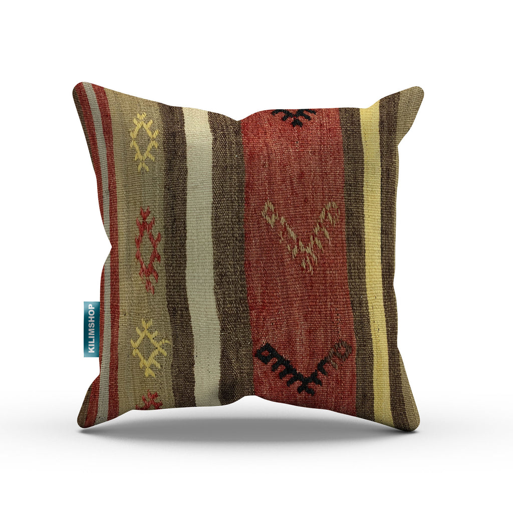 Vintage Turkish Kilim Cushion Cover 50x50 cm Square Wool Kelim Pillowcase 50505