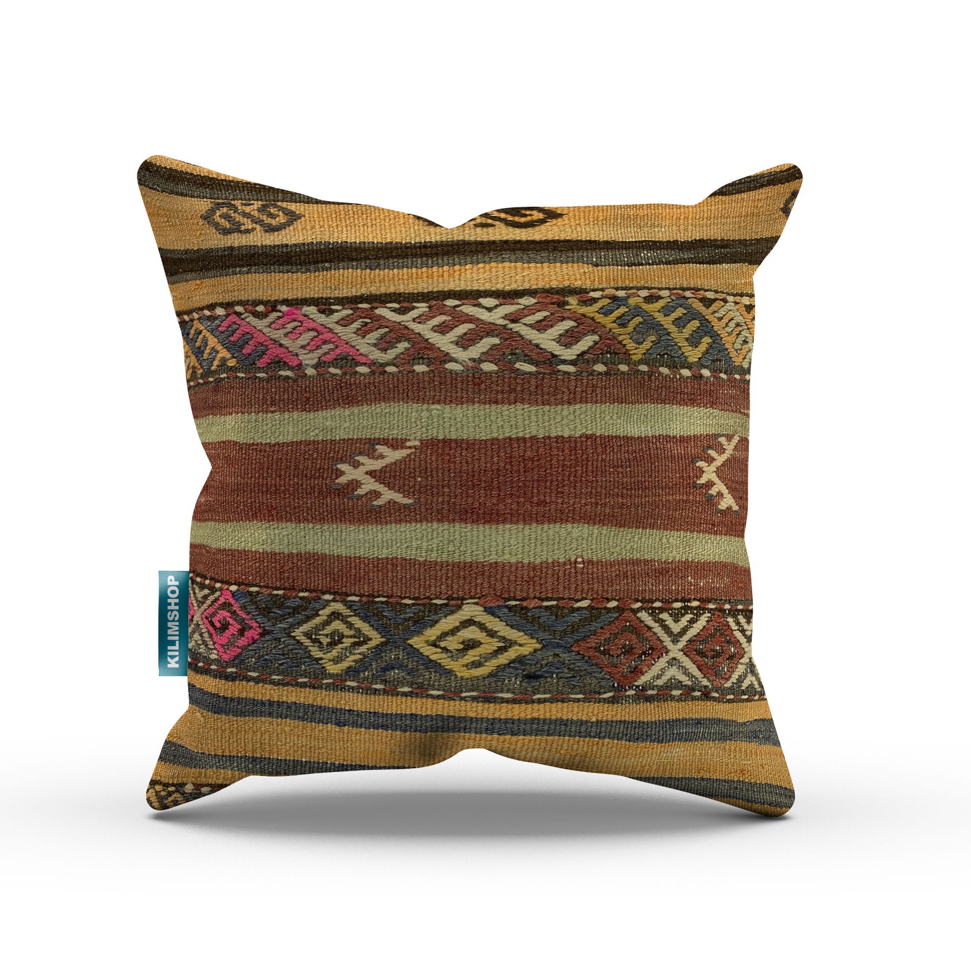 Vintage Turkish Kilim Cushion Cover 50x50 cm Square Wool Kelim Pillowcase 50507