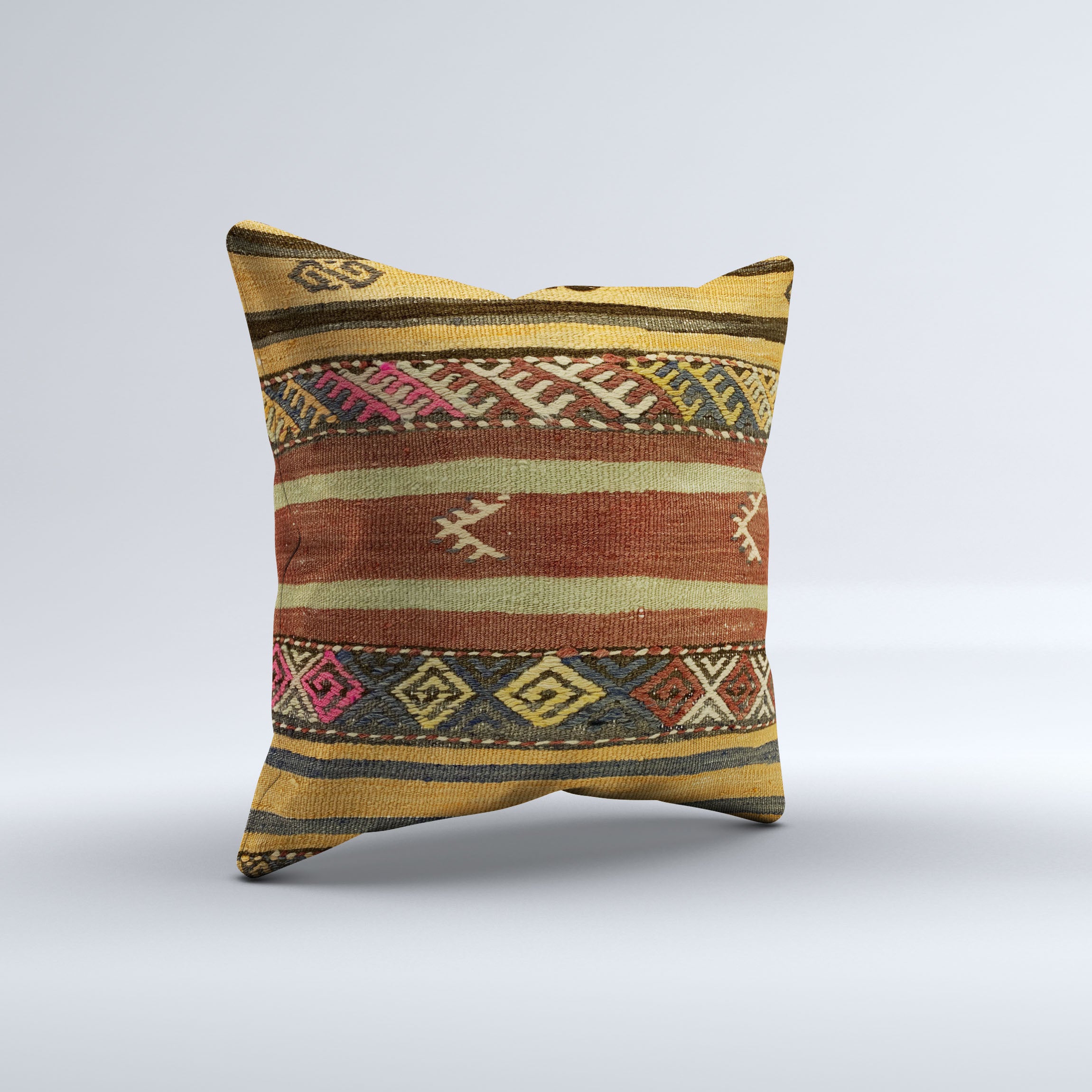 Vintage Turkish Kilim Cushion Cover 50x50 cm Square Wool Kelim Pillowcase 50507