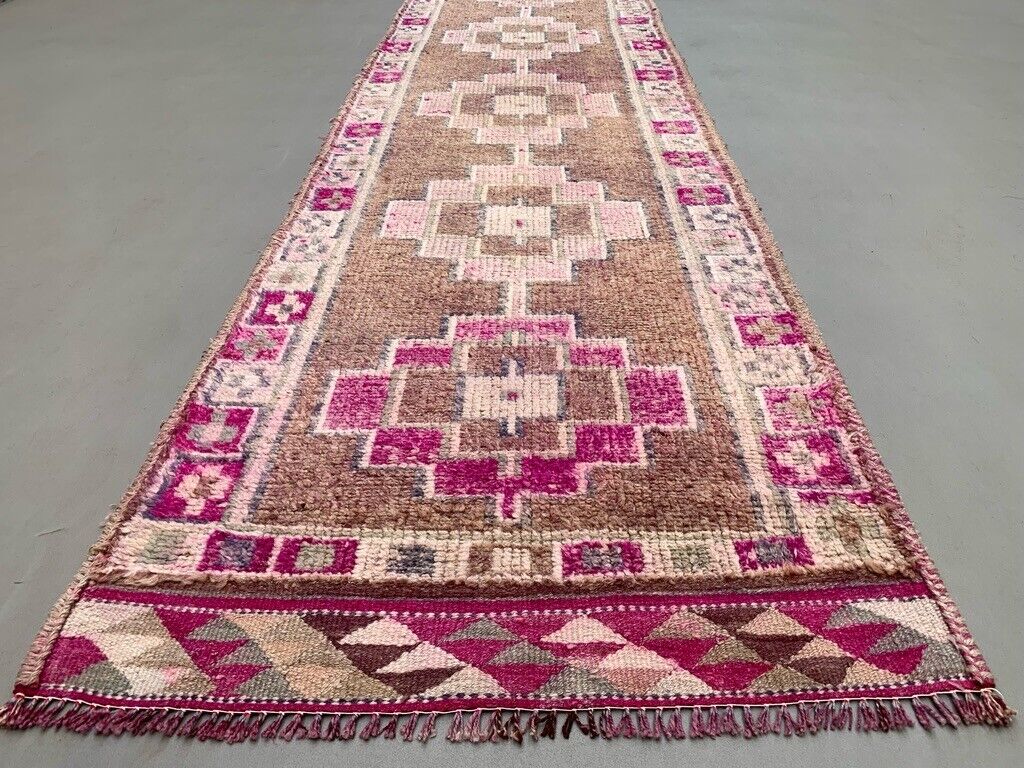 Vintage Turkish  Tribal Runner 360x93 cm veg dye wool rug tribal, handmade