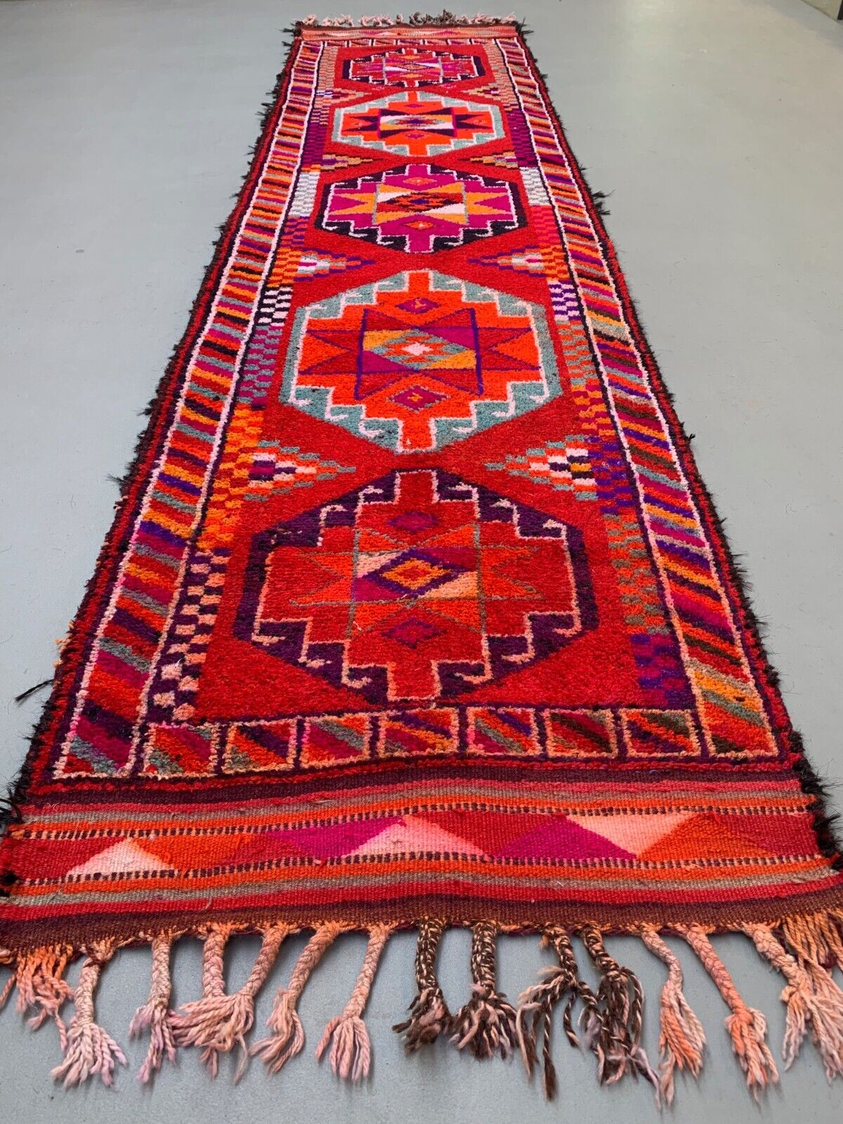 Vintage Turkish  Tribal Runner 417x94 cm veg dye wool rug tribal, handmade