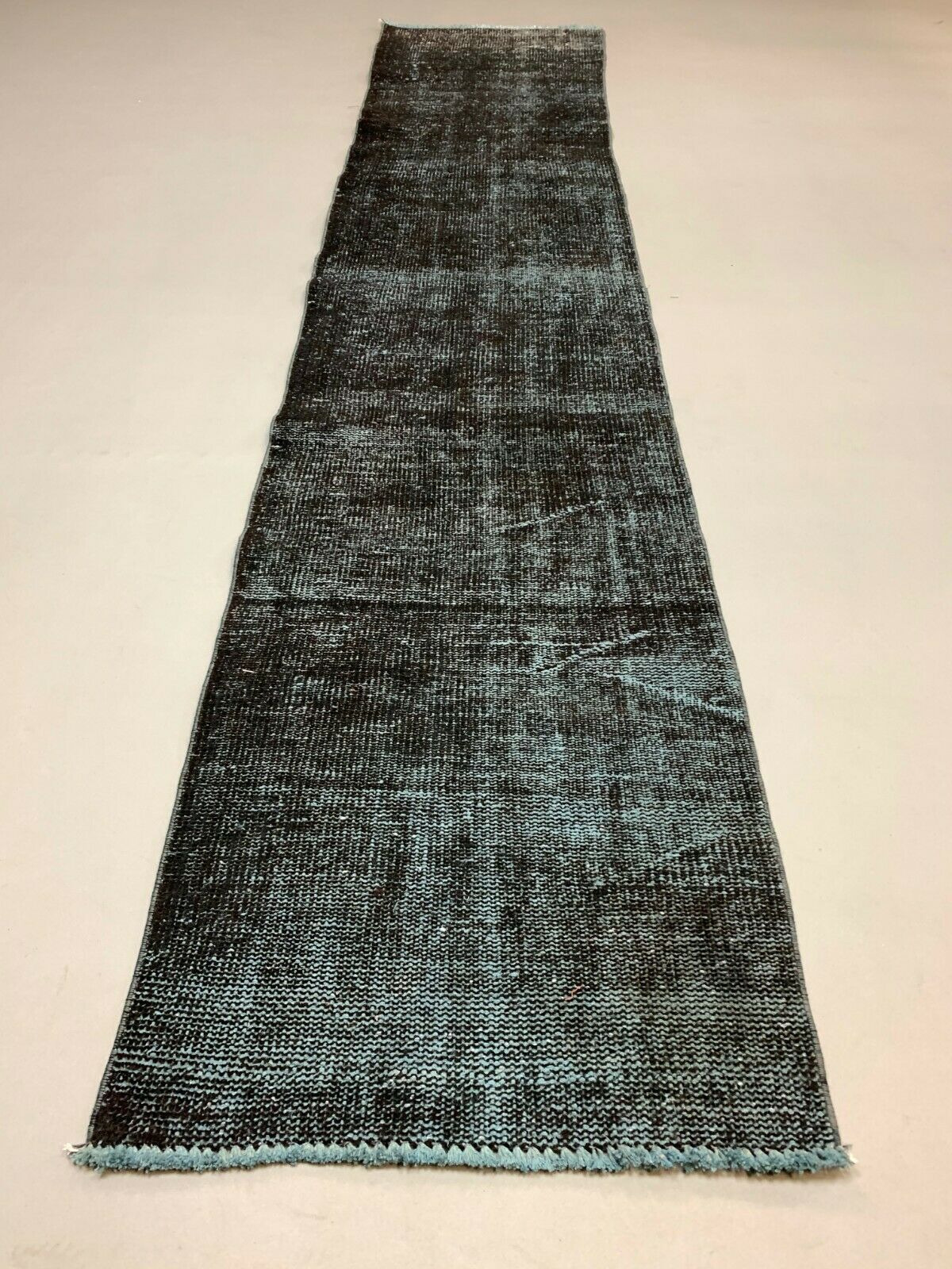 Distressed Turkish Runner 293x62 cm wool Vintage rug, Overdyed Black kilimshop.myshopify.com