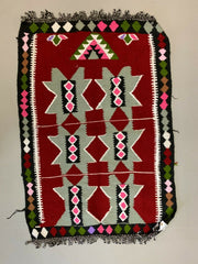 Small Vintage Turkish Kilim 125x87 cm Wool Kelim Rug Indigo Red Blue Black Grey