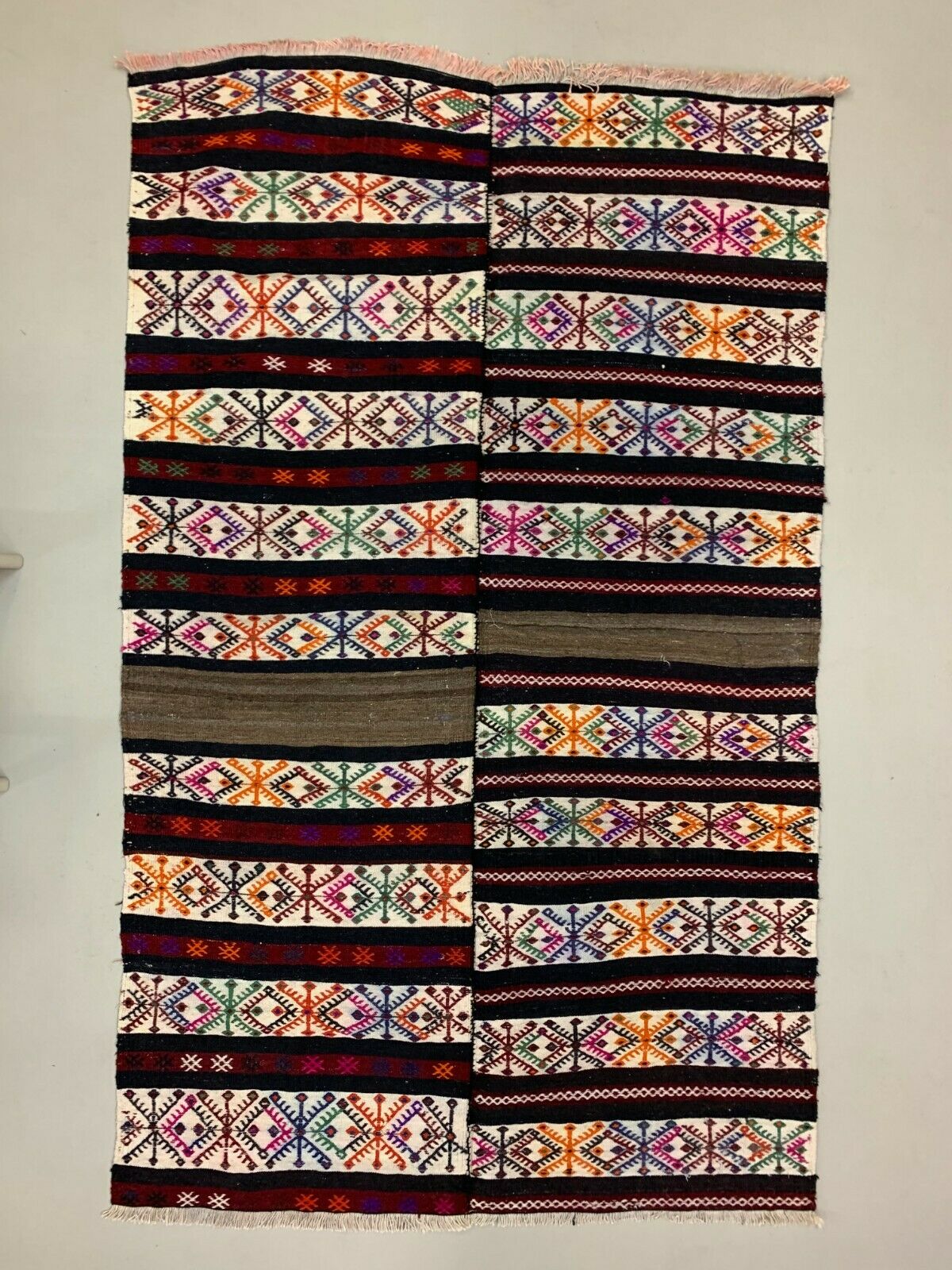 Vintage Turkish Kilim 210x128 cm wool kelim rug Beige, Brown, Black, Large