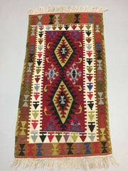 Vintage Turkish Kilim 180x96 cm Wool Kelim Rug Red Brown Green Beige Medium