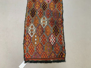 Vintage Turkish Mini Kilim 110x48 cm Wool Small Kelim Runner, shabby Chic