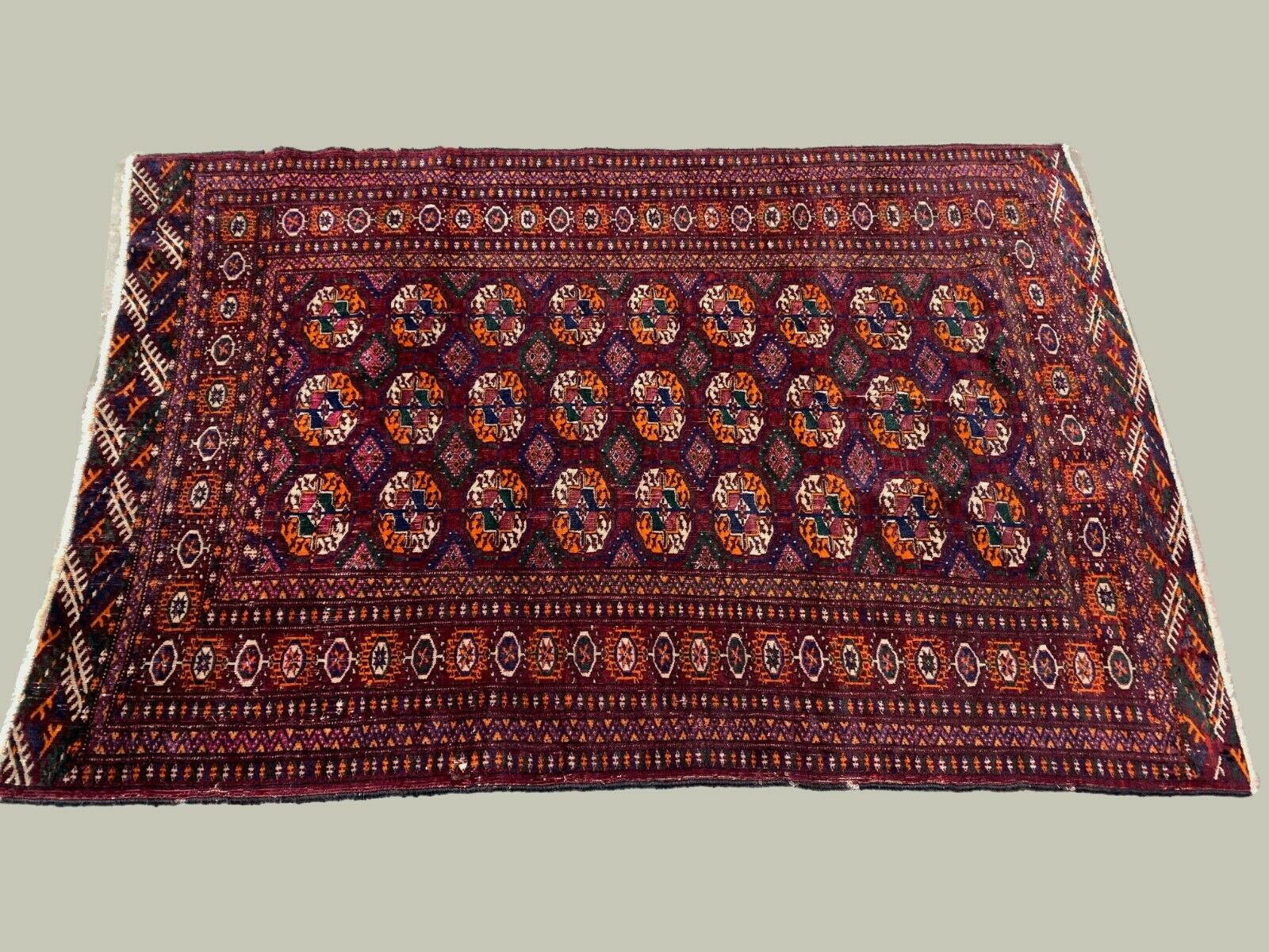 Antique Turkmen Tekke Rug, 144x97 cm Turkoman Bokhara Red Black Beige