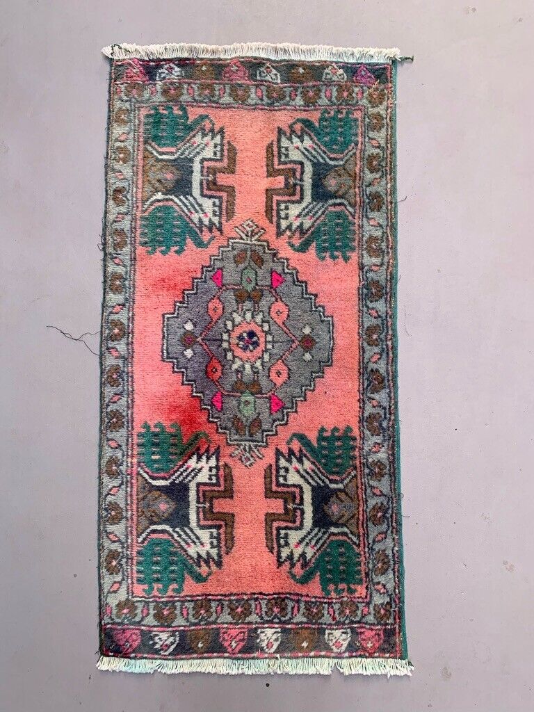 Small Vintage Turkish Rug 105x52 cm, Short Runner, Tribal, Shabby Chic