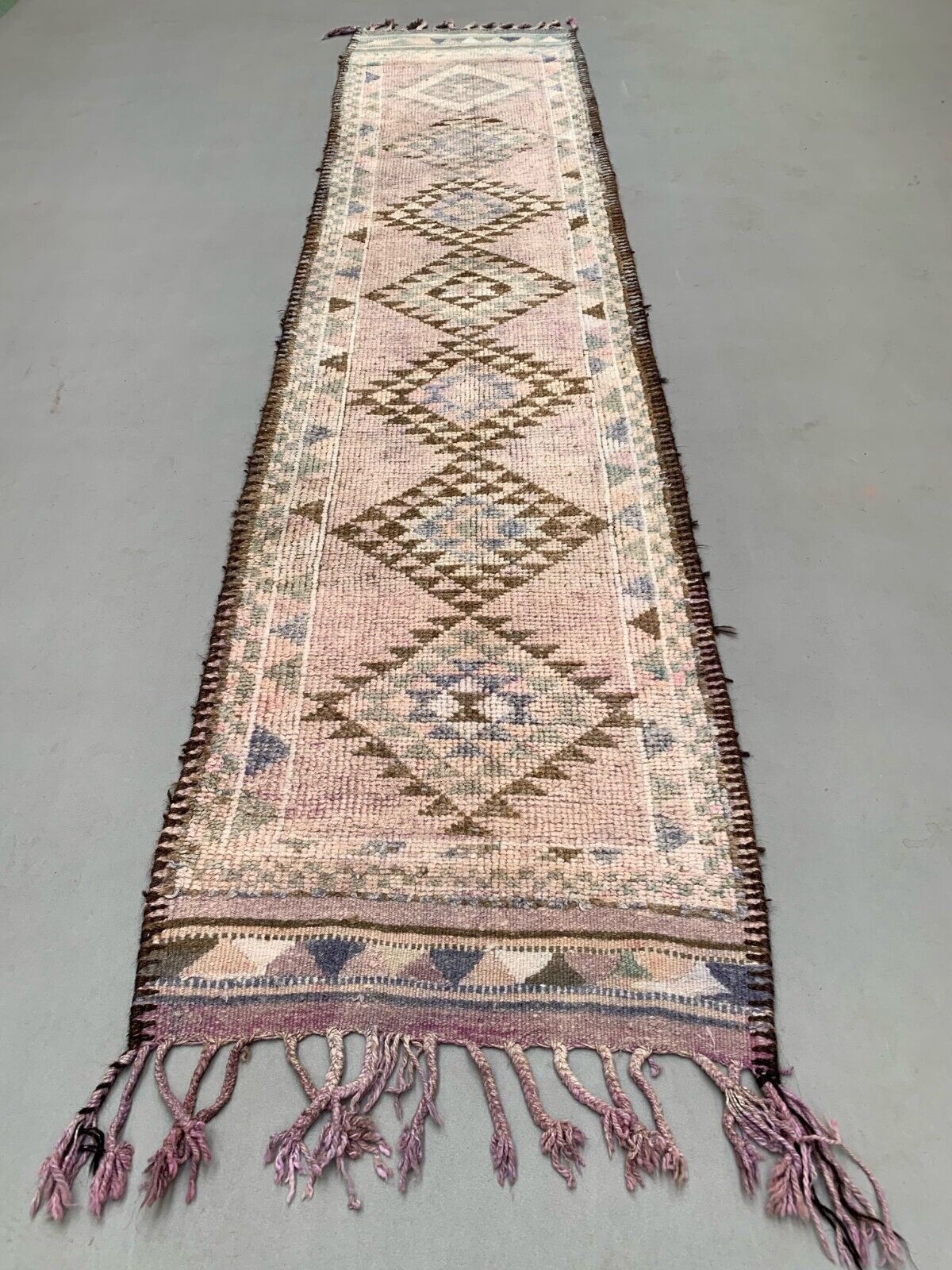 Vintage Turkish  Tribal Runner 364x84 cm veg dye wool rug tribal, handmade