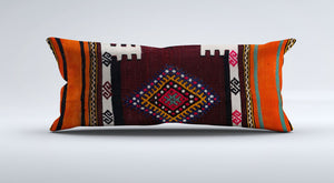 Vintage Turkish Kilim Cushion Cover 30x60 cm Lumbar Wool Kelim Pillowcase 36477
