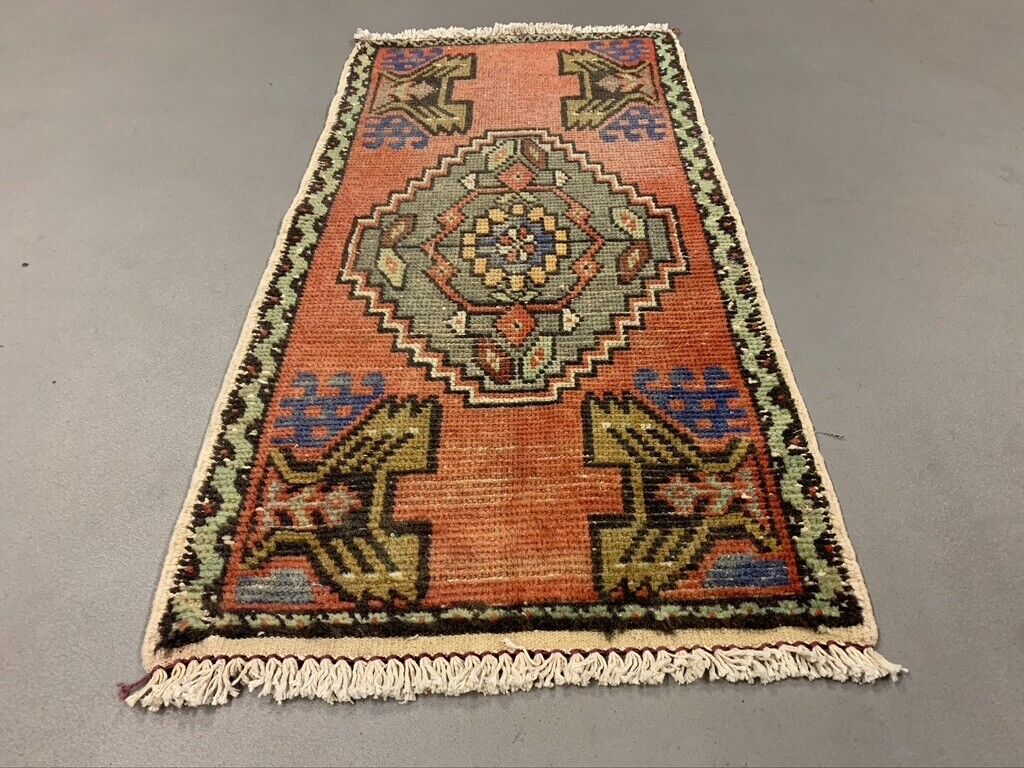 Small Vintage Turkish Rug 102x48 cm, Short Runner, Tribal, Shabby, Mini Carpet