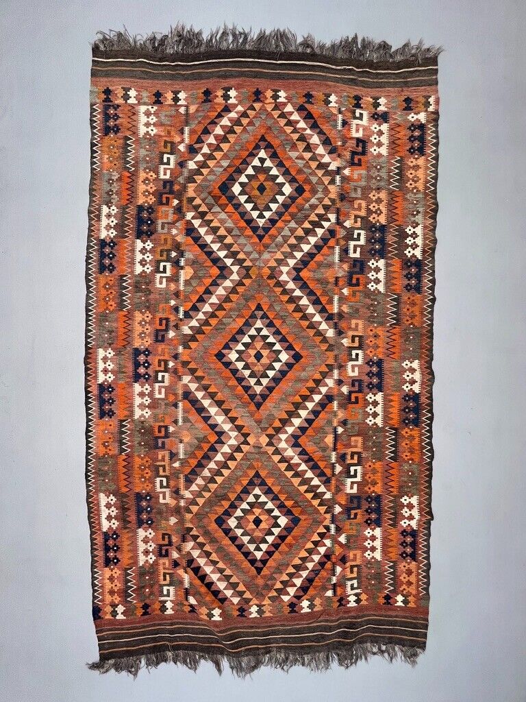 Vintage Uzbek Tribal Kilim Wool Rug 418x240 cm Red, Orange, Brown, Black Large