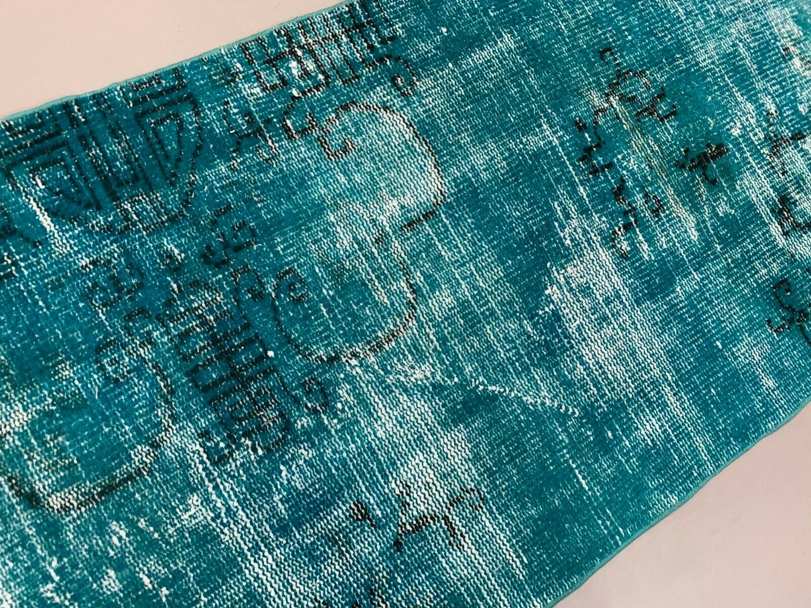 Distressed Turkish Runner 303x69 cm wool Vintage rug, Overdyed Blue kilimshop.myshopify.com