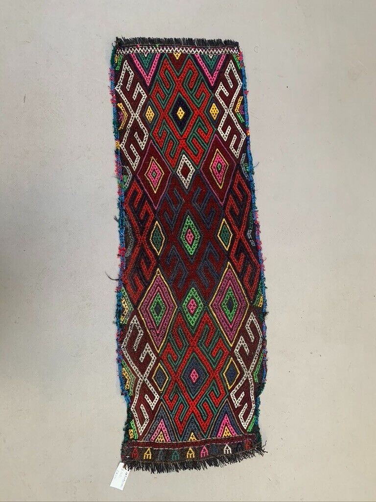 Vintage Turkish Mini Kilim 145x50 cm Wool Small Kelim Runner, shabby Chic