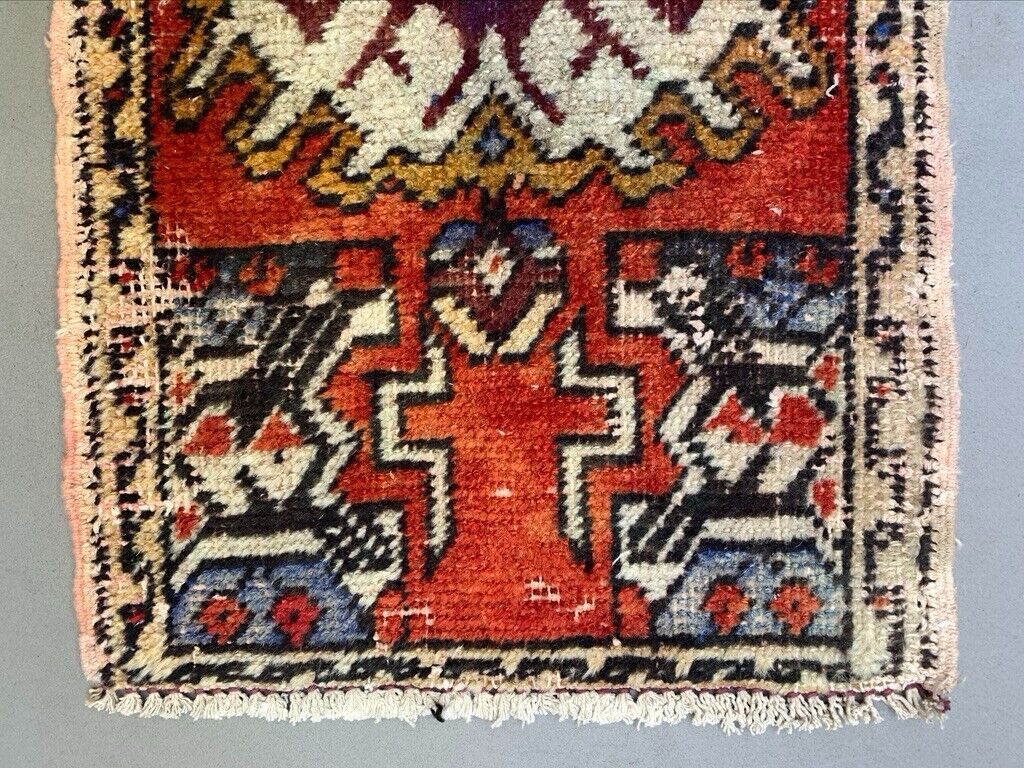 Small Vintage Turkish Rug 84x45 cm, Short Runner, Tribal, Shabby, Mini Carpet