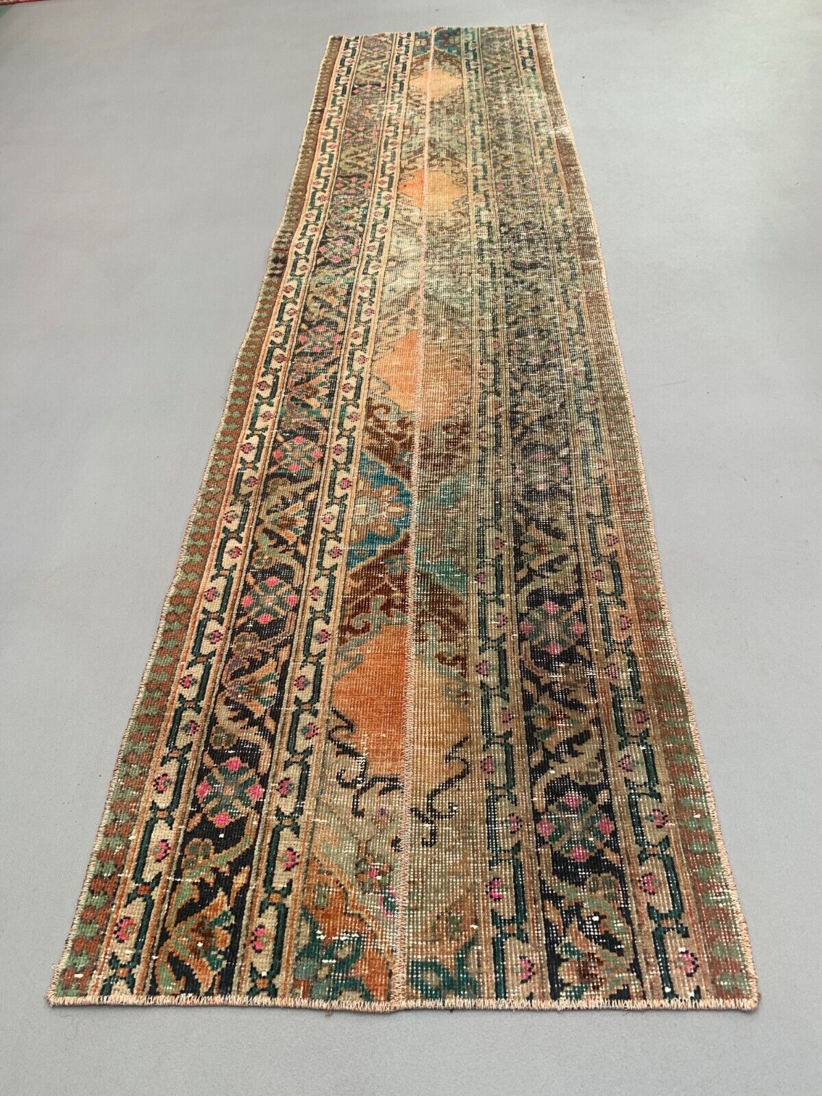 Distressed Turkish Narrow Runner 270x67 cm wool Vintage Tribal Rug