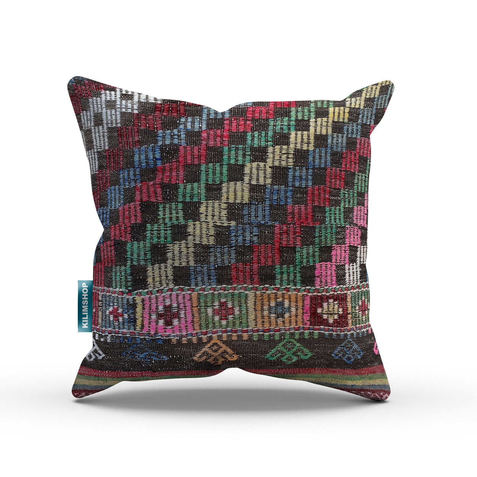 Turkish Kilim Cushion Cover 60x60 cm Square Wool Kelim Pillow Moroccan  66398
