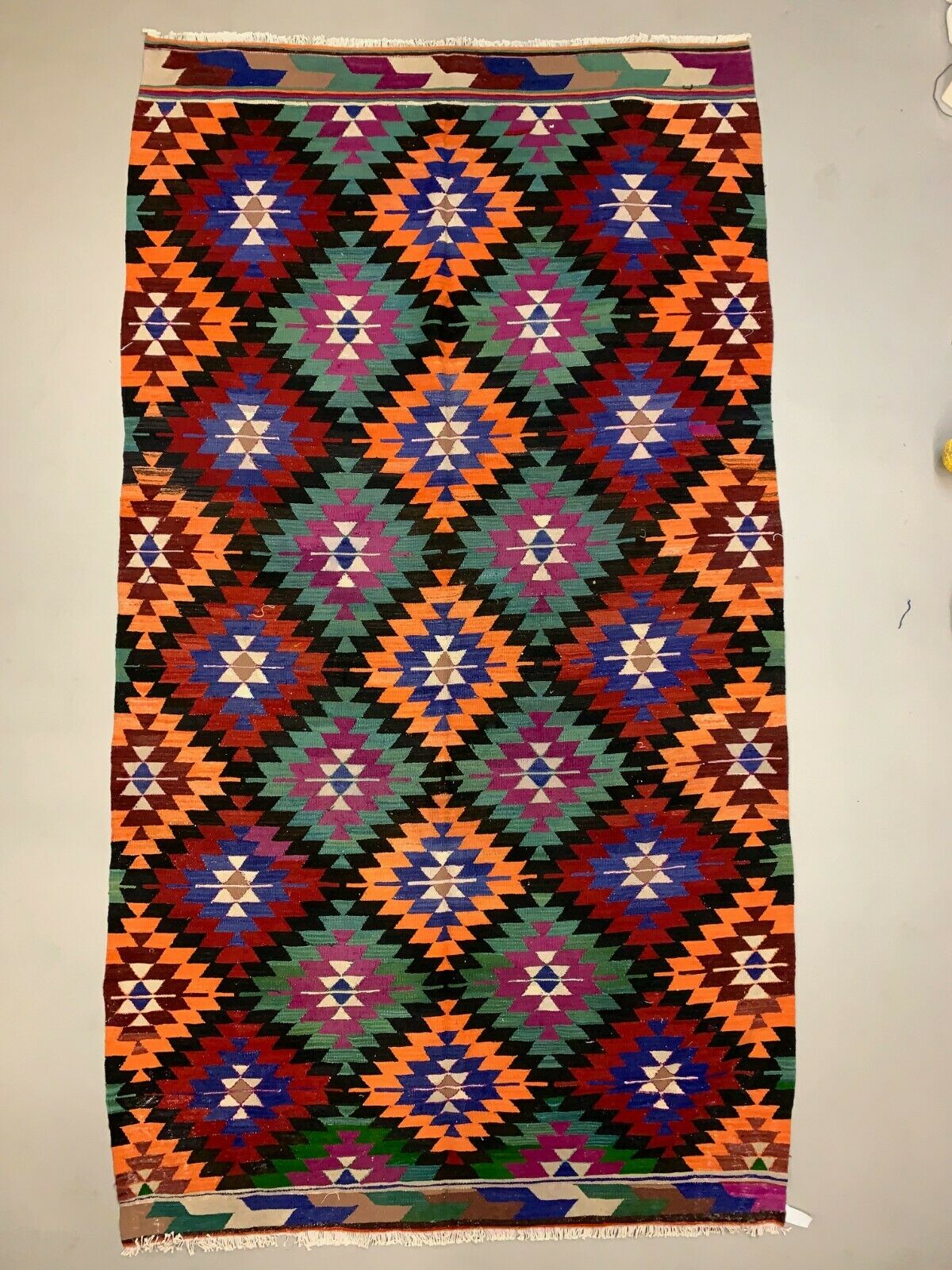 Vintage Turkish Kilim Rug 340x188 cm Wool Large red Orange Black Green