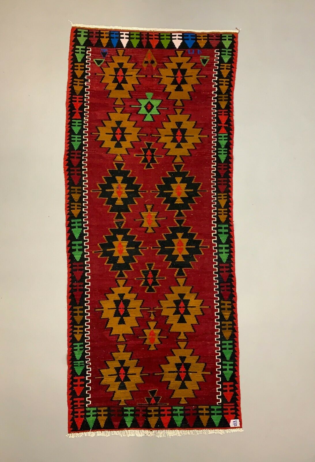 Vintage Turkish Kilim 283x121 cm Wool Kelim Rug Large Red Black Purple Runner