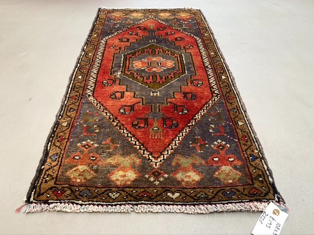 Small Vintage Turkish Rug 108x55 cm, Short Runner, Tribal, Shabby, Mini Carpet