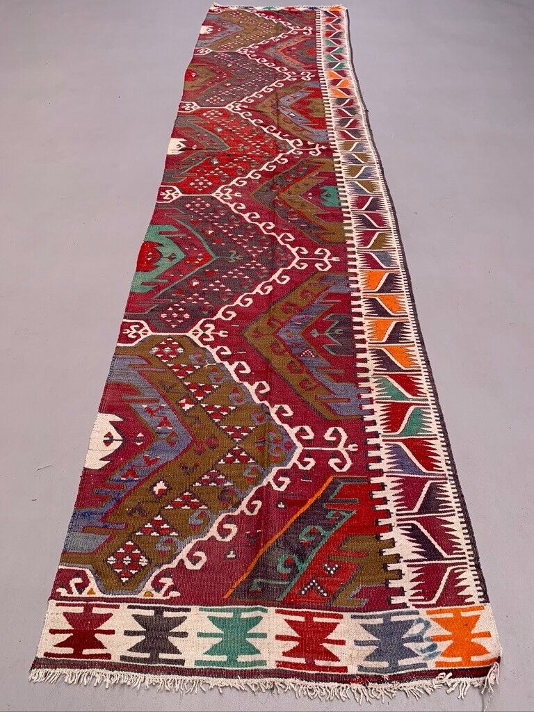 Old Turkish narrow Kilim Runner 324x75 cm shabby chic, vintage kelim