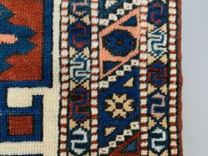 Vintage Turkish Kazak Rug Oriental 160x94 cm Tribal Small Carpet, Red and Blue