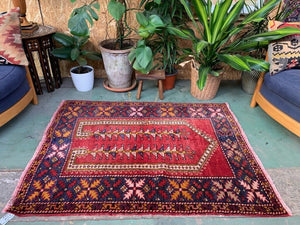 Vintage Western Turkish Rug Oriental 140x107 cm Tribal Medium Carpet, Red