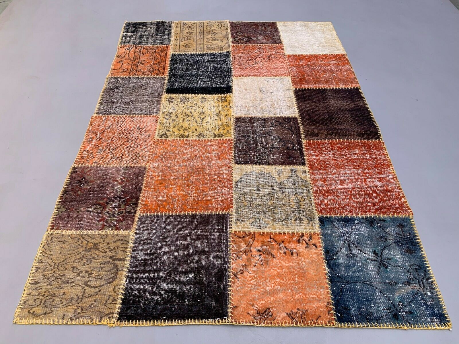 Distressed Turkish Patchwork Rug 244x172 cm wool Vintage Red Black Orange Large