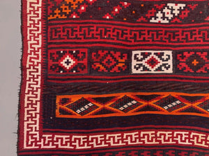 Vintage Kilim 387x150 cm Wool Kelim Rug Large Wide Runner Red, Black