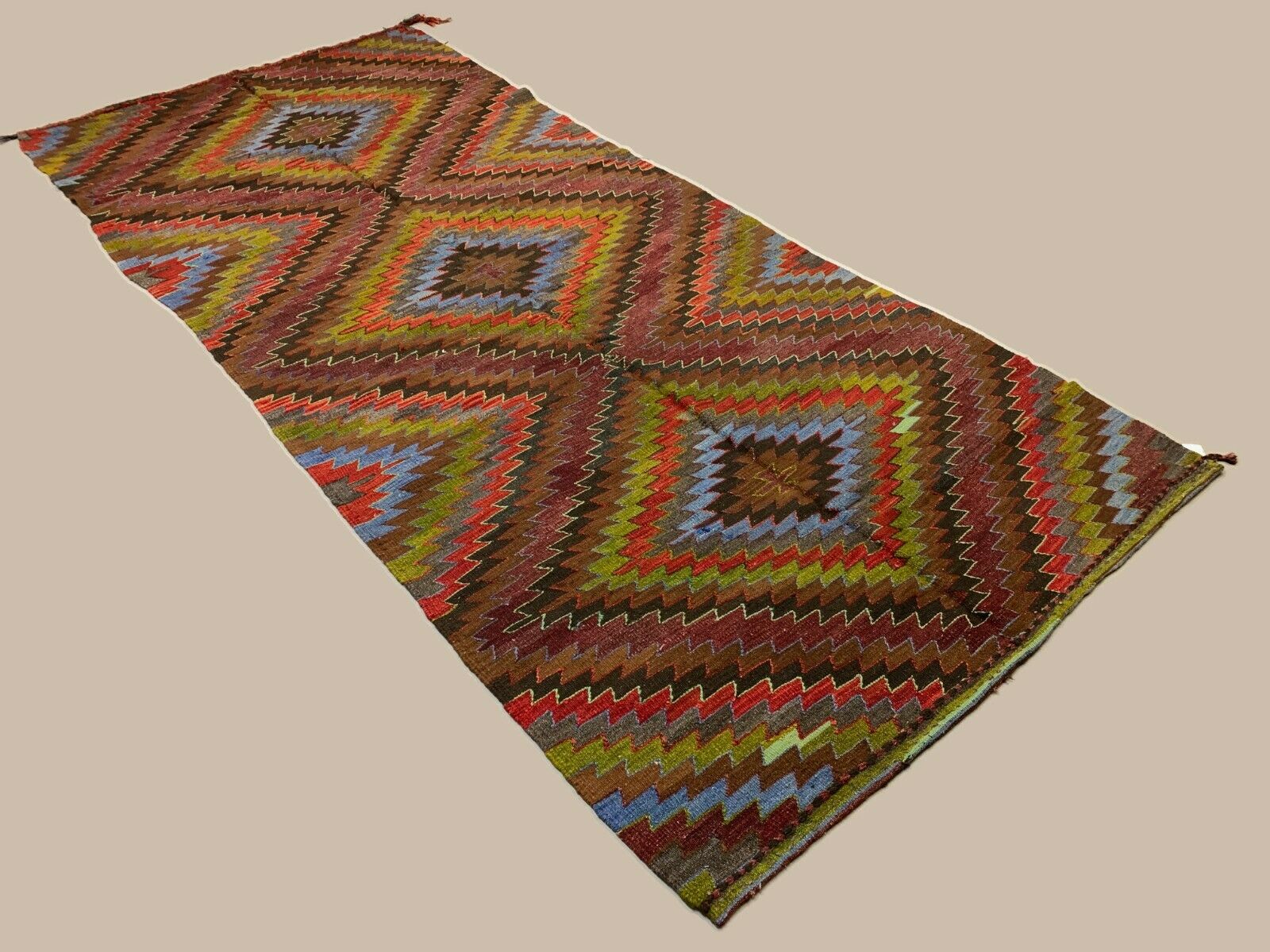 Vintage Turkish Kilim 342x150 cm wool Kelim rug Large, Purple, Red, Black, Blue
