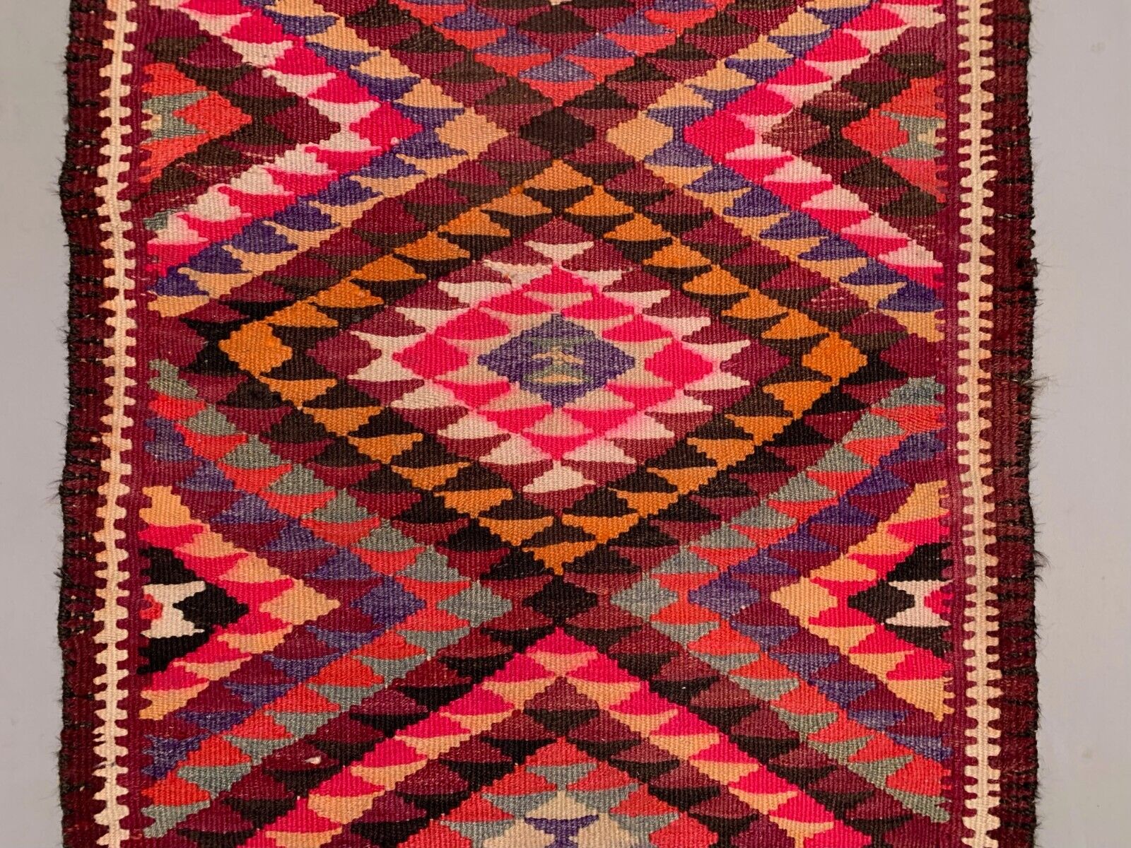 Old Turkish Kilim Runner 350x89 cm, Vintage Kelim Rug, Long and Narrow