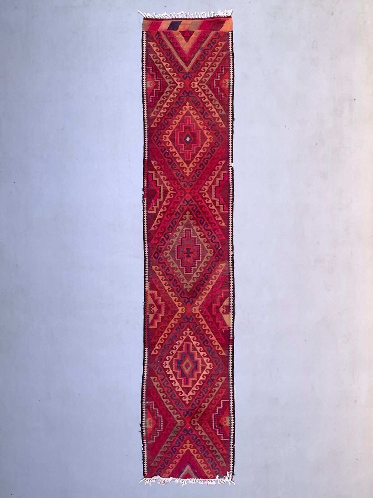 Old Turkish Kilim Runner 480x95 cm, Vintage Kelim Rug, Long and Narrow