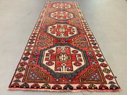 Vintage Turkish Runner 235x80 cm Kazak Rug, Terracotta Red, Beige Blue