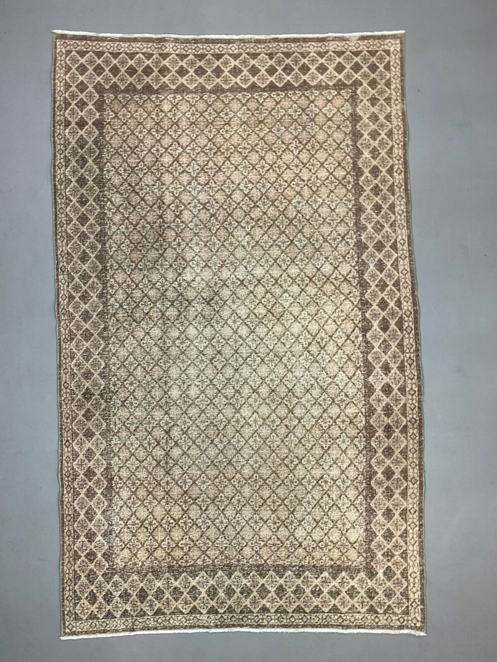 Distressed Turkish Rug 225x137 cm wool Vintage shabby Tribal Brown, Beige kilimshop.myshopify.com