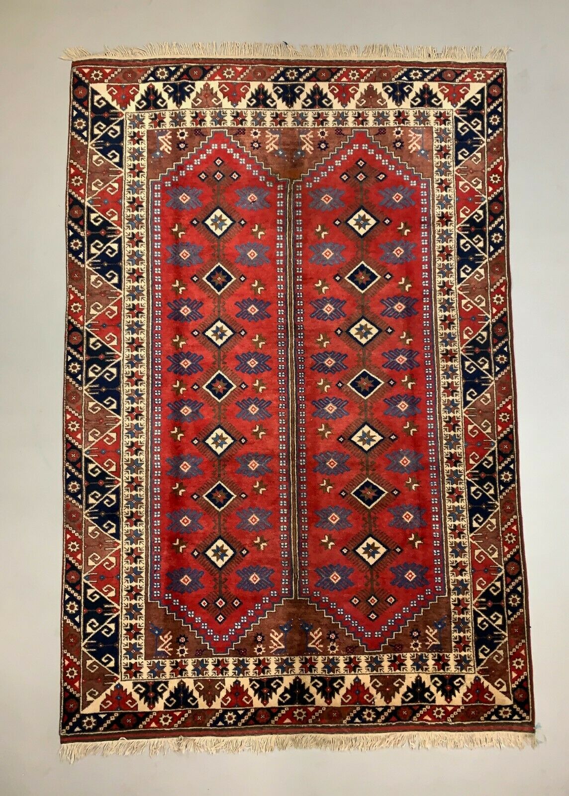 Vintage Turkish Tribal Rug 300x200 cm Turkish Carpet Red Navy Blue Beige Large