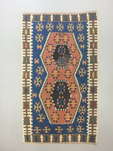 Vintage Turkish Kilim 172x102 cm Wool Kelim Rug Blue Pink Brown Medium