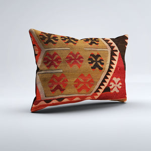 Vintage Turkish Kilim Cushion Cover 60x40 cm Square Wool Kelim Pillowcase 64714